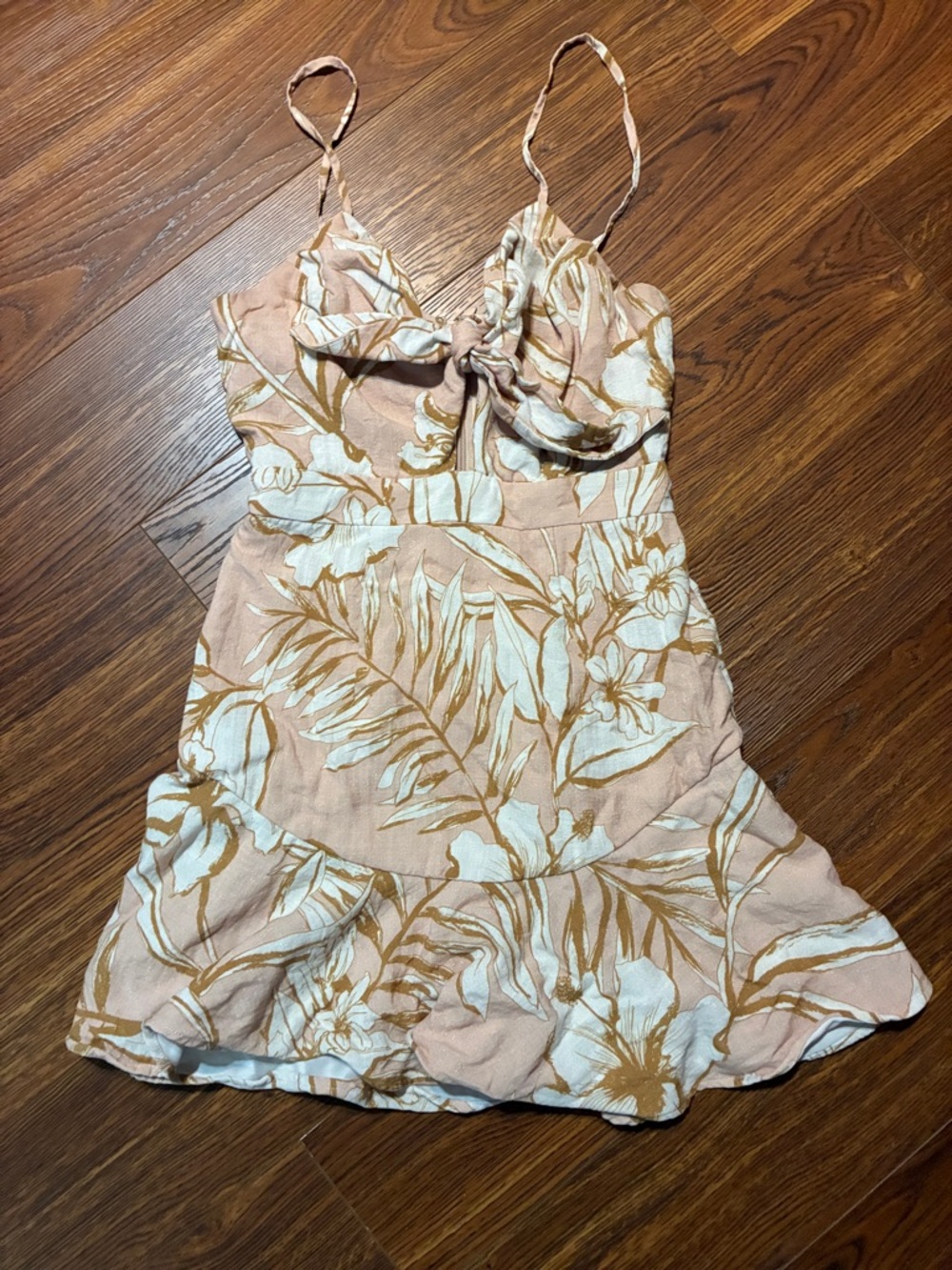 Sheike Peach and White Floral Tie-Front Mini Dress